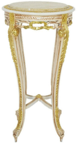 Casa Padrino Barock Beistelltisch mit Marmorplatte Wei� / Beige / Gold / Creme  40 x H. 90 cm - Runder Antik Stil Tisch - Barock Wohnzimmer M�bel