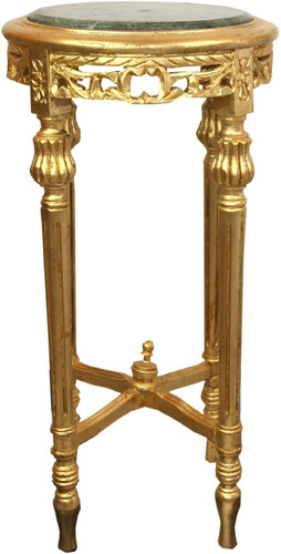 Casa Padrino Barock Beistelltisch mit Marmorplatte Gold / Gr�n  37 x H. 71 cm - Runder handgeschnitzter Antik Stil Telefontisch Blumentisch mit wundersch�nen Verzierungen