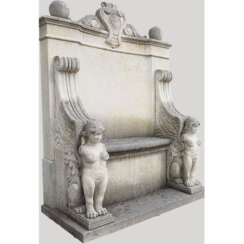 Casa Padrino Luxus Barock Stein Gartenbank Antik Wei� / Grau 116 x H. 168 cm - Made in Italy