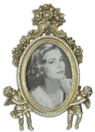 Casa Padrino Barock Bilderrahmen mit dekorativen Engelsfiguren Antik Silber 22,2 x H. 31,8 cm - Barock Deko Accessoires