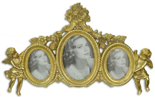 Casa Padrino Barock 3er Bilderrahmen mit dekorativen Engelsfiguren Gold 38,1 x H. 23,4 cm - Edel & Prunkvoll