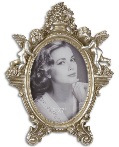 Casa Padrino Barock Bilderrahmen mit dekorativen Engelsfiguren Antik Silber 22,3 x H. 29,2 cm - Deko Accessoires im Barockstil