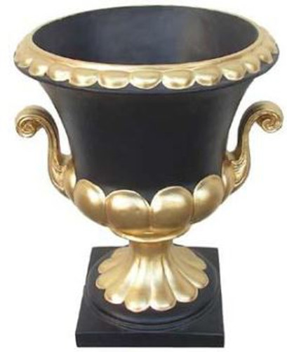Casa Padrino Barock Blumentopf Schwarz / Gold  35 x H. 47 cm - Prunkvoller Pflanzentopf im Barockstil - Barock Deko Accessoires