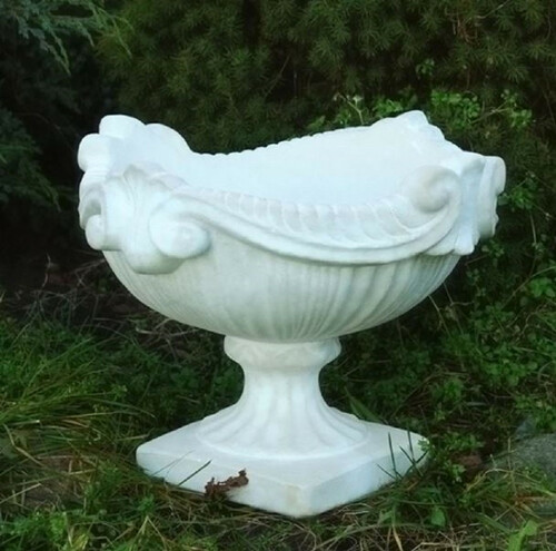 Casa Padrino Barock Blumentopf Wei�  46 x H. 33 cm - Runder Pflanzentopf im Barockstil - Barock Garten & Terrassen Deko