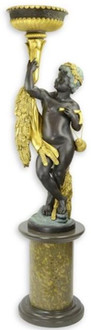 Casa Padrino Barock Statue mit Blumentopf rechte Hand und Sockel Bronzefarben / Grau / Gold H. 201 cm - Prunkvolle Bronze Skulptur - Dekofigur im Barockstil - Barock Deko Accessoires