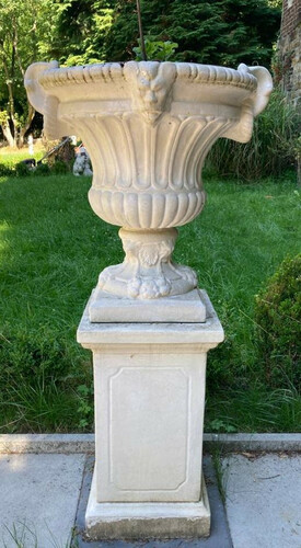 Casa Padrino Barock Blumentopf mit S�ule Wei�  73 x H. 141 cm - Prunkvoller Pflanzentopf mit Gartens�ule im Barockstil - Barock Garten Deko Accessoires