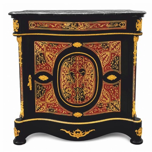 Casa Padrino Barock Boulle Massivholz Kommode mit Marmorplatte Schwarz / Rot / Gold / Grau H. 105 cm - Barock Boulle M�bel