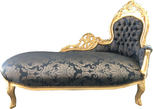 Casa Padrino Barock Chaiselongue Royalblau Muster / Gold - Recamiere Barock M�bel 