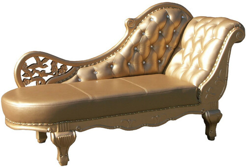Casa Padrino Barock Leder Chaiselongue Gold 170 x 65 x H. 90 cm - Massivholz Recamiere mit Echtleder und Glitzersteinen - Barock M�bel