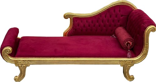 Casa Padrino Barock Chaiselongue Modell XXL Bordeaux Rot / Gold - Antik Stil - Liege Wohnzimmer M�bel