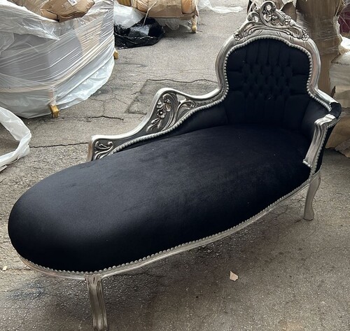 Casa Padrino Barock Chaiselongue Schwarz / Silber 155 cm - Barock M�bel