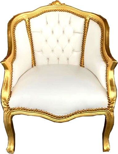 Casa Padrino Barock Damen Salon Sessel Wei� Kunstleder / Gold - Salon M�bel