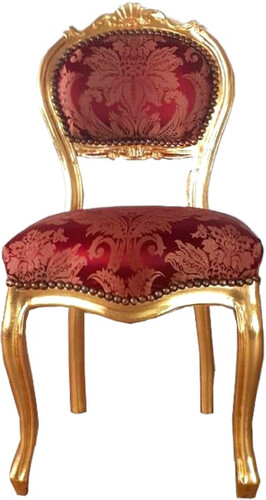 Casa Padrino Barock Damen Stuhl Bordeauxrot Muster / Gold 40 x 44 x H. 83 cm - Handgefertigter Schminktisch Stuhl mit edlem Satinstoff - Barock M�bel