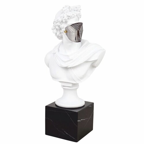 Casa Padrino Barock Deko B�ste R�mer mit Maske Wei� / Schwarz H. 63 cm