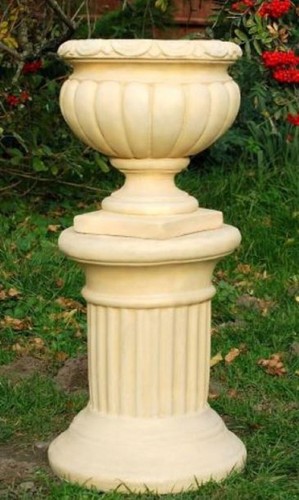 Casa Padrino Barock S�ule Sandfarben  32 x H. 40 cm - Kleine runde Gartens�ule im Barockstil - Garten Deko Accessoires