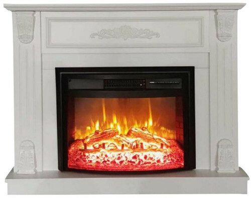 Casa Padrino Barock Elektrokamin Wei� / Schwarz 117 x 31 x H. 94 cm - Wohnzimmer Deko Kamin mit Fernbedienung - Wohnzimmer M�bel im Barockstil - Barock M�bel - Barock Elektro Kamine