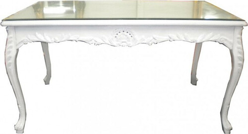 Casa Padrino Barock Esstisch mit Glasplatte Wei� - Esszimmer Tisch im Barockstil - Barockstil Esszimmer M�bel - Barock M�bel 180 cm wei�