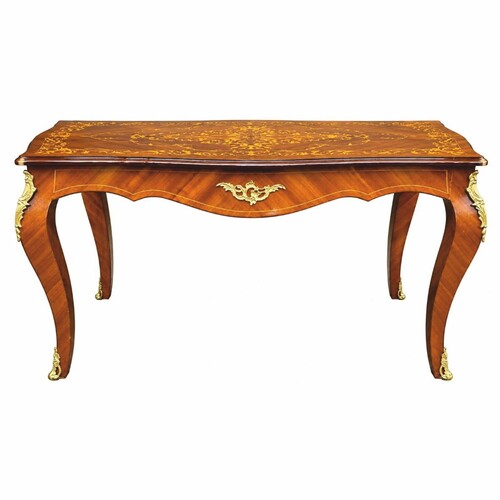 Casa Padrino Barock Massivholz Esstisch Braun Intarsien / Gold 160 cm - Barock Esszimmer M�bel