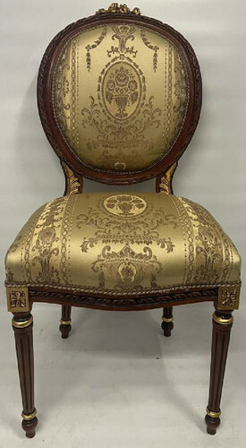 Casa Padrino Barock Esszimmer Stuhl Medaillon Gold Muster / Dunkelbraun / Gold - Handgefertigter Massivholz Antik Stil K�chen Stuhl mit Muster - Esszimmer M�bel im Barockstil - Barock M�bel