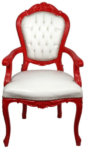 Casa Padrino Luxus Barock Esszimmer Stuhl mit Armlehnen Wei� / Rot - Handgefertigter K�chen Stuhl mit edlem Kunstleder - Barock Esszimmer M�bel