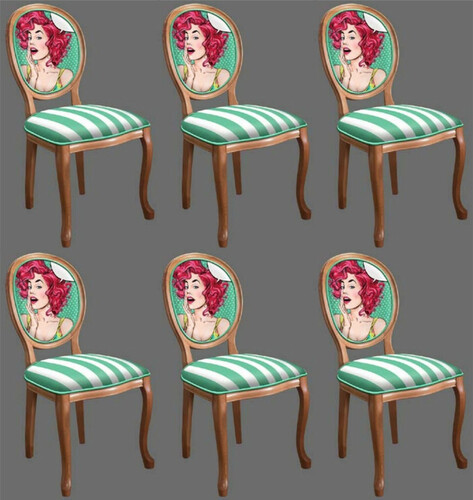 Casa Padrino Barock Esszimmerstuhl Set Gr�n / Wei� / Mehrfarbig / Braun - 6 Handgefertigte K�chen St�hle im Barockstil - Barock Esszimmer M�bel