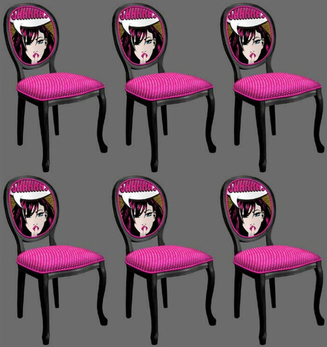 Casa Padrino Barock Esszimmerstuhl Set Lila / Mehrfarbig / Schwarz - 6 Handgefertigte K�chen St�hle im Barockstil - Barock Esszimmer M�bel