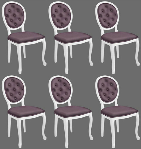 Casa Padrino Barock Esszimmerstuhl Set Lila / Wei� - 6 Handgefertigte K�chen St�hle im Barockstil - Barock Esszimmer M�bel