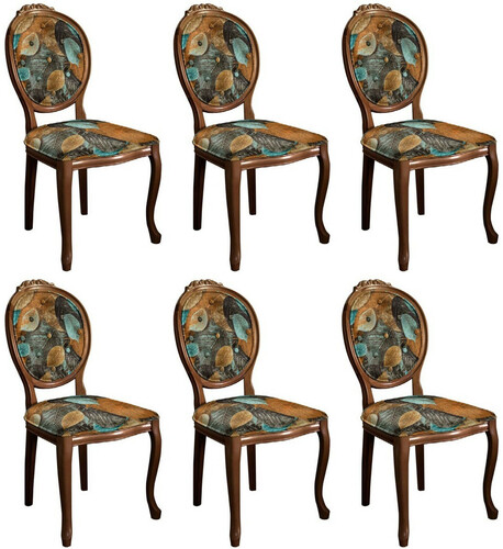 Casa Padrino Barock Esszimmerstuhl Set mit elegantem Design Mehrfarbig / Braun - 6 Handgefertigte K�chen St�hle im Barockstil - Barock Esszimmer M�bel