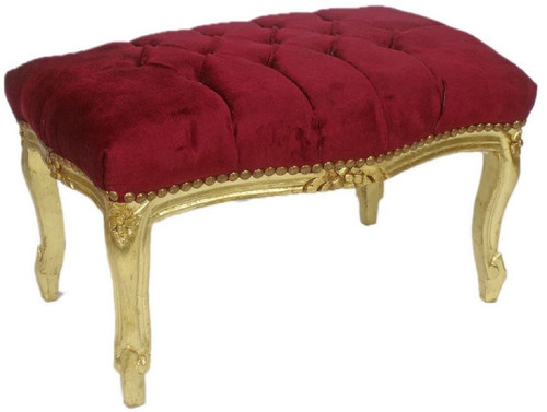 Casa Padrino Barock Fu�hocker Bordeauxrot / Gold 60 x 40 x H. 35 cm - Handgefertigter Barock Hocker mit Glitzersteinen - Barockstil M�bel