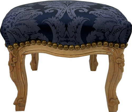 Casa Padrino Barock Fu�hocker Royalblau Muster / Naturfarben - Handgefertigter Antik Stil Hocker mit elegantem Muster - Wohnzimmer M�bel im Barockstil - Barock M�bel