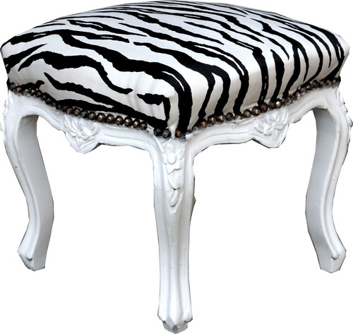 Casa Padrino Barock Fu�hocker Zebra / Wei� - Antik Stil M�bel - Hocker