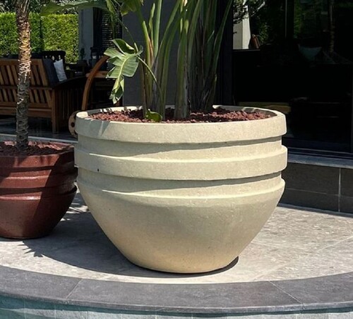 Casa Padrino Luxus XXL Garten Deko Beton Blumentopf Gelb  120 x H. 90 cm