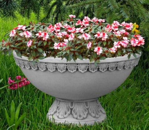 Casa Padrino Barock Garten Deko Blumentopf Grau  60 x H. 35 cm - Runder Pflanzentopf im Barockstil - Barock Garten Deko - Barock Terrassen Deko - Barock Deko Accessoires