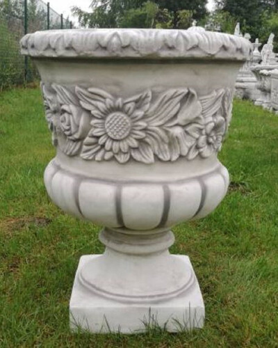 Casa Padrino Barock Garten Deko Blumentopf Grau  48 x H. 62 cm - Runder Pflanzentopf im Barockstil - Barock Garten Deko - Barock Terrassen Deko - Barock Deko Accessoires