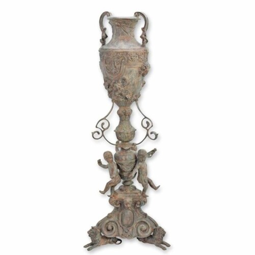 Casa Padrino Barock Bronze Vase auf St�nder Antik Grau H. 154 cm - Barock Deko