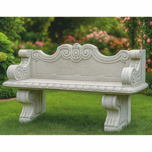 Casa Padrino Barock Beton Gartenbank Grau 140 cm - Barock Garten M�bel - Made in Italy