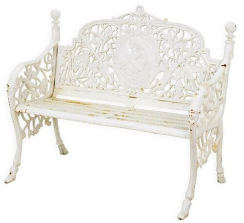 Casa Padrino Barock Gartenbank Antik Cremewei� 106,5 x H. 90 cm - Prunkvolle Gusseisen Garten Sitzbank - Gusseisen Gartenm�bel - Barock Garten M�bel - Garten M�bel im Barockstil