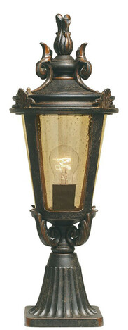 Casa Padrino Barock Sockelleuchte Antik Schwarz / Bronze / Bernsteinfarben  22,5 x H. 56 cm - Wetterfeste Garten Terrassen Au�enleuchte Stehleuchte Gartenlaterne - Nostalgische Au�enbeleuchtung