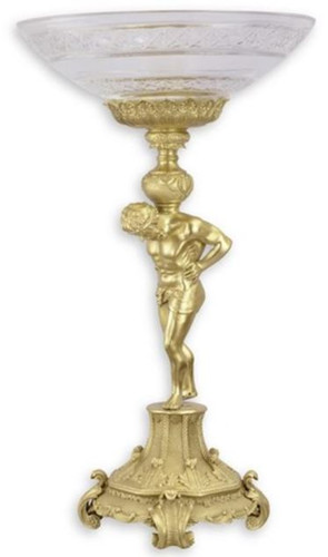 Casa Padrino Barock Glasschale mit Bronze St�nder Gold  32,7 x H. 56,4 cm - Prunkvolle Obstschale - Barock Deko Accessoires