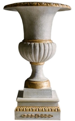 Casa Padrino Barock Gusseisen Vase mit Sockel Wei� / Gold  55 x H. 78 cm - Prunkvolle Gartendeko im Barockstil