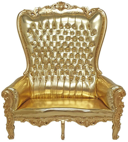 Casa Padrino Barock Hochlehn 2er Sofa Gold - Prunkvolles Barockstil Kunstleder Sofa mit Glitzersteinen - Wohnzimmer Mbel im Barockstil - Barock Mbel - Edel & Prunkvoll