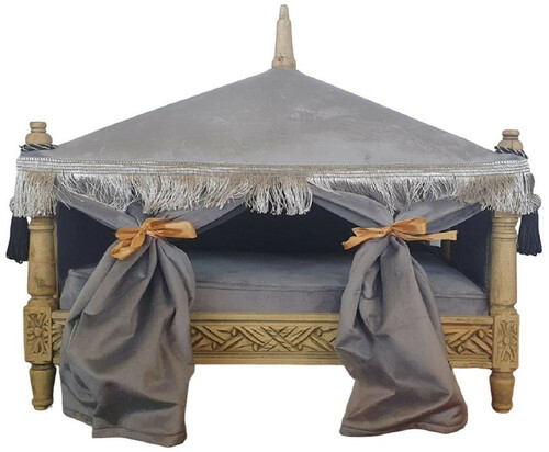 Casa Padrino Barock Hundebett Grau / Naturfarben - Handgefertigtes Antik Stil Hundebett - Prunkvolle Hunde M�bel im Barockstil - Antik Stil Tierm�bel - Barock Tierm�bel