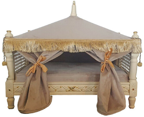 Casa Padrino Barock Hundebett Grau / Creme / Gold - Handgefertigtes Antik Stil Hundebett - Prunkvolle Hunde M�bel im Barockstil - Antik Stil Tierm�bel - Barock Tierm�bel
