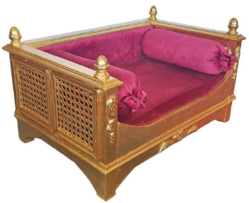 Casa Padrino Barock Hundebett Bordeauxrot / Gold - Prunkvolles Antik Stil Hundebett - Handgefertigte Hunde M�bel im Barockstil - Antik Stil Tierm�bel - Barock Tierm�bel