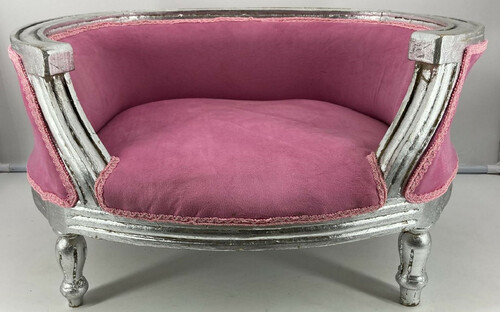 Casa Padrino Barock Hundebett Rosa / Silber - Barock Hundem�bel - Barock Tierm�bel - Prunkvolle Tierm�bel im Barockstil