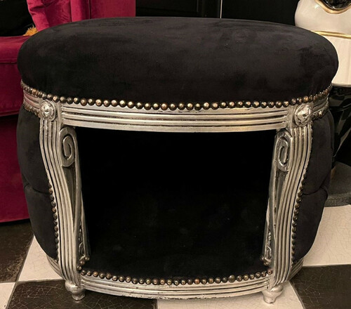 Casa Padrino Barock Hundebett & Katzenbett Schwarz / Silber - Handgefertigtes Hunde & Katzen Sofa im Barockstil - Barock Hunde & Katzen M�bel - Barock Tierm�bel - Edel & Prunkvoll