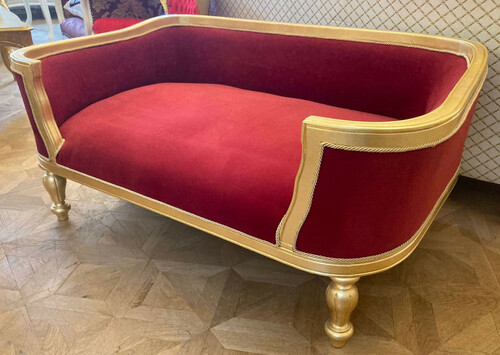 Casa Padrino Barock Hundebett & Katzenbett Bordeauxrot / Gold - Handgefertigtes Hunde & Katzen Sofa im Barockstil - Barock Hunde & Katzen M�bel - Barock Tierm�bel