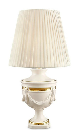 Casa Padrino Barock Keramik Tischleuchte Elfenbeinfarben / Gold  35 x H. 60 cm - Barock Wohnzimmer Lampe