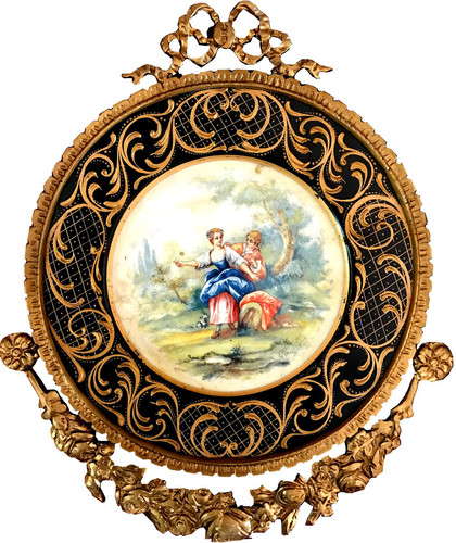 Casa Padrino Barock Keramik Wandbild mit verziertem Rahmen 38 x 32 cm - Barock Wanddeko Wandteller Antik Stil