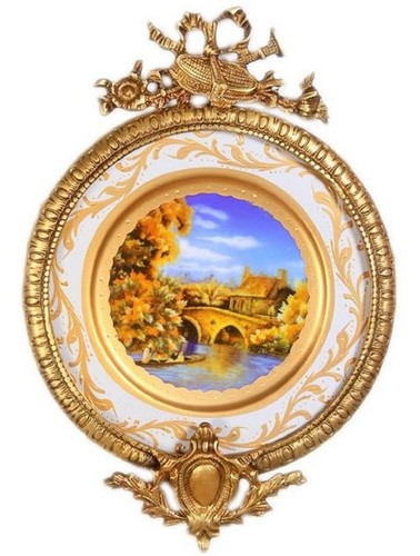 Casa Padrino Barock Keramik Wandbild mit verziertem Rahmen Mehrfarbig / Wei� / Gold 28 cm - Barock Wanddeko 